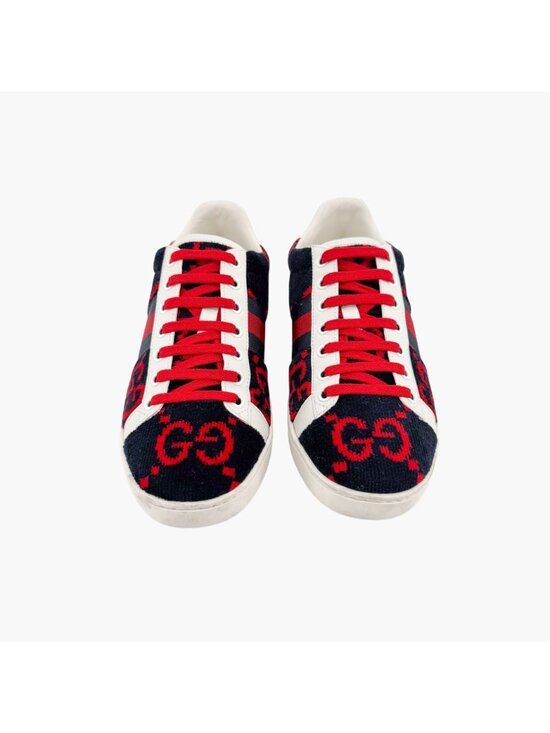 Gucci Ace Leather Slip-on Navy Blue With Red And White Accents NEW GUCCI SNEAKERS GG LOGO BLUE RED TERRY CLOTH ACE SHOES SZ  main image 3
